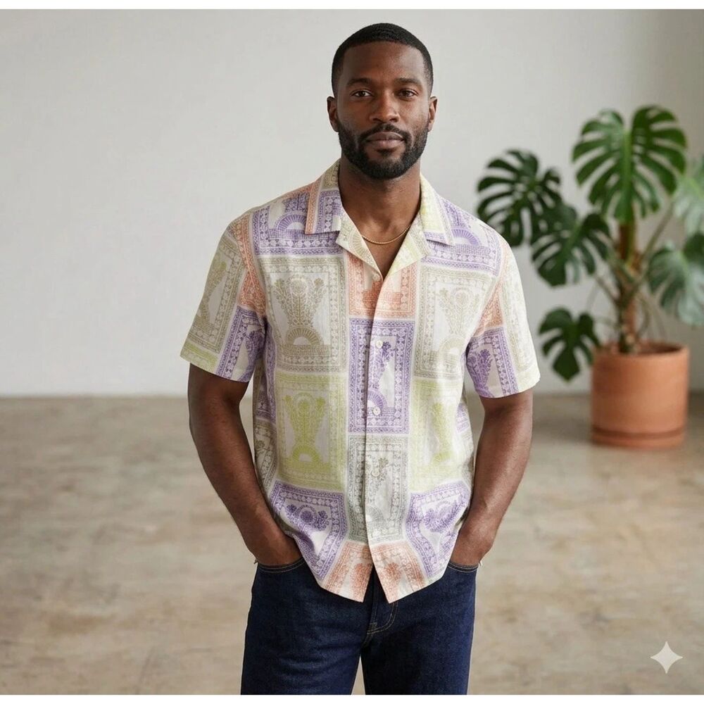 ASOS Design Camp Shirt Men 3XL Button Up Linen Boxy Beachy Coastal Resort